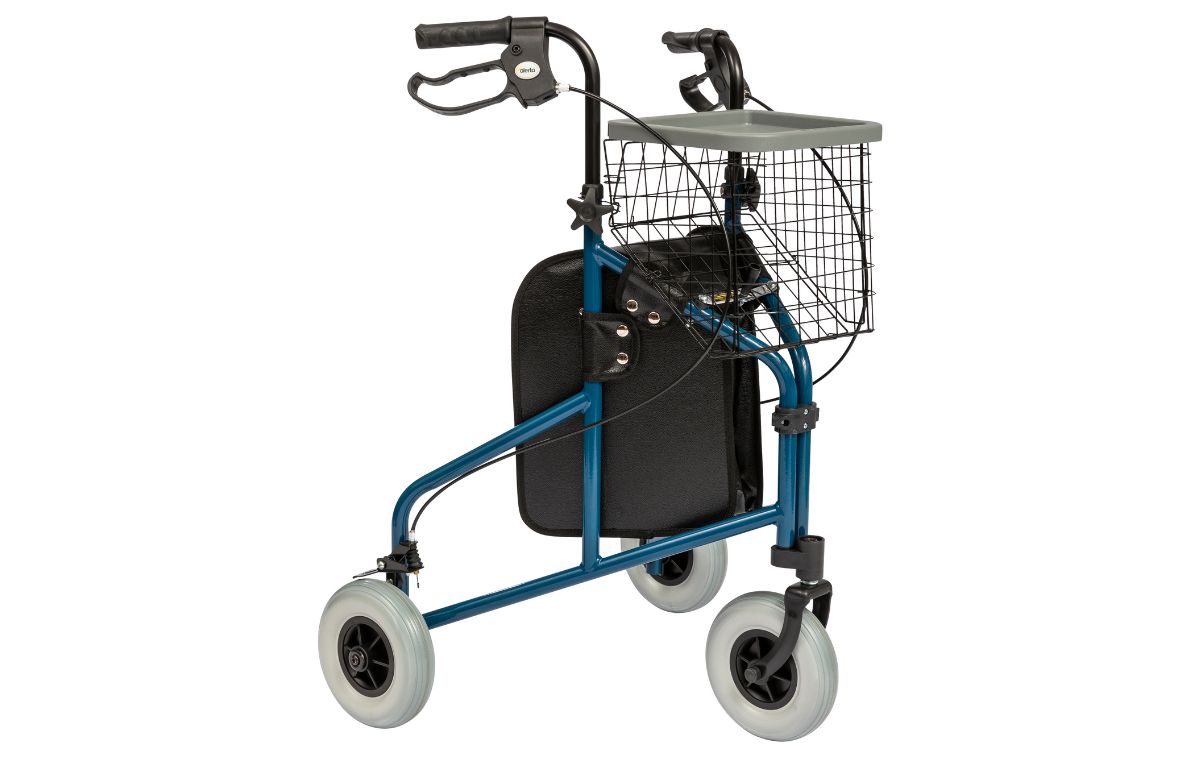 Alerta Three-Wheel Lightweight Walker with Basket, Tray & Bag